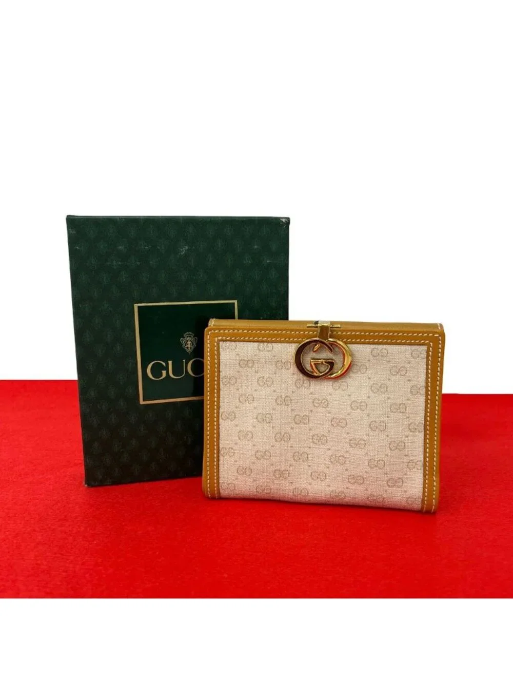 ★SOLD★ Gucci Vintage Micro GG Logo Leather Bifold Wallet Camel Ivory - Picture 1 of 10